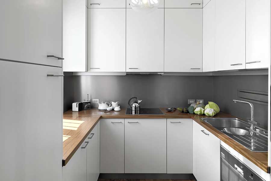 Grey Small Kitchen Paint Ideas with White Cabinets